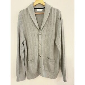 Nautica Mens Collared Chunky Cardigan Sweater Pockets Sz XXL Gray 100% Cotton